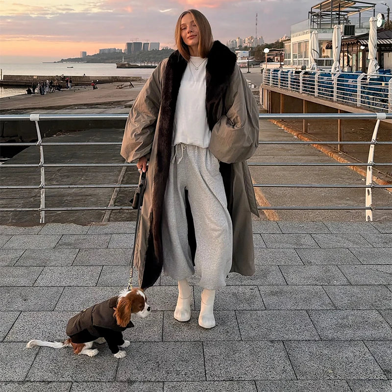 Couture-Length Oversized Outerwear with Dramatic Fur Trim