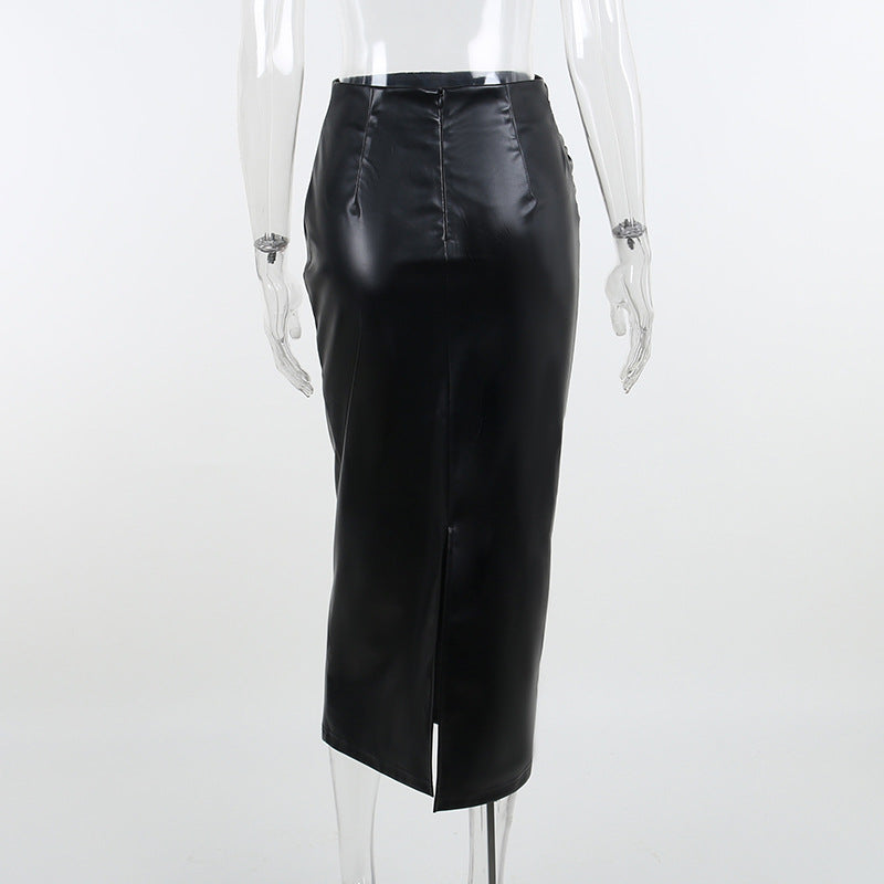 Sculpted High-Waist PU Leather Midi