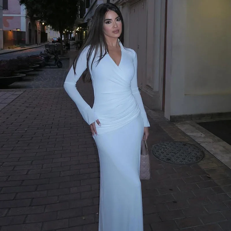 The Valora Dress — Polo Collar Ruched Maxi