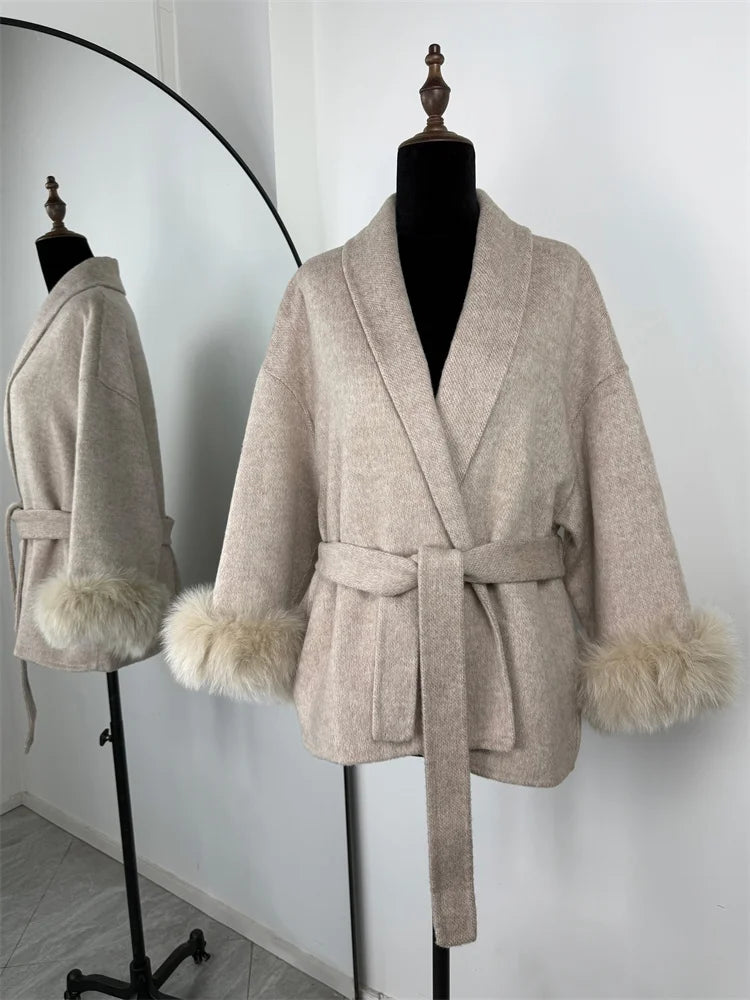 The Anastelle Fox Trim Wool Overcoat