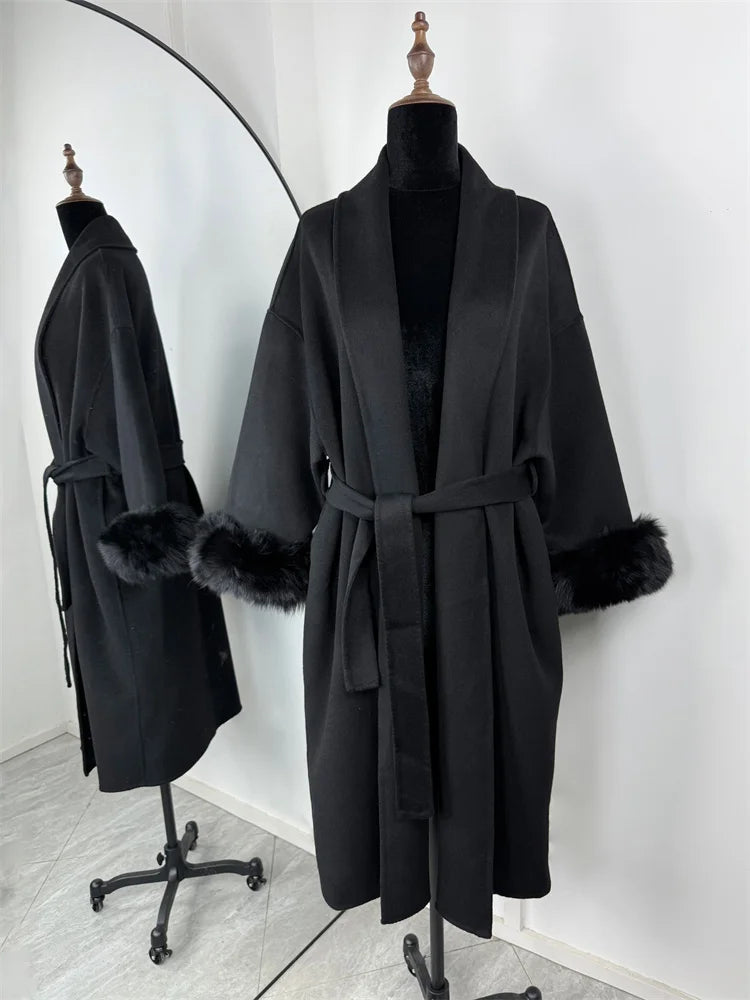 The Anastelle Fox Trim Wool Overcoat