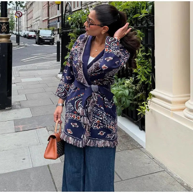 Pattern Knit with Lace-Up Front