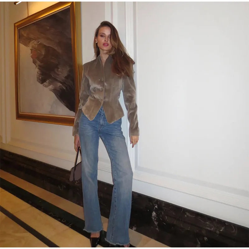 The Amorette Jacket – Tailored V-Neck Jacket with Defined Waist