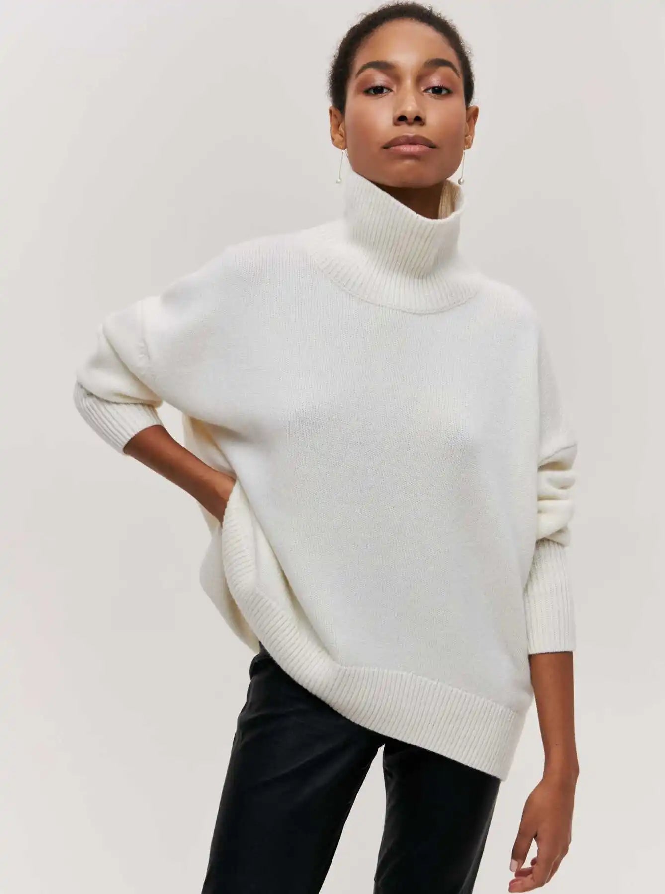 Light Luxury Mock Neck Solid Knitwear