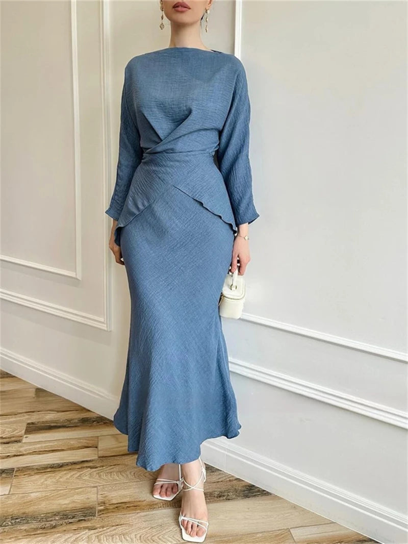 Camel-Toned Modest Set with Draped Silhouette and Flowing Ease