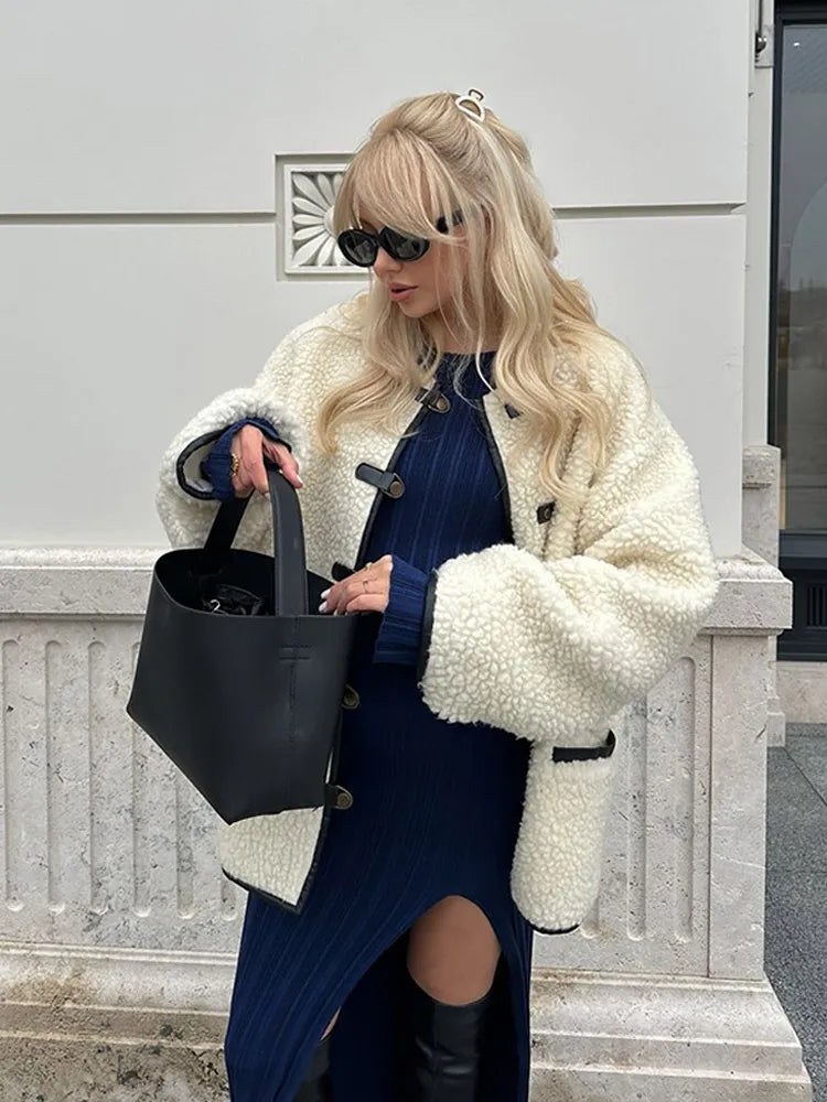 Cozy Contrast Wool Blend Coat