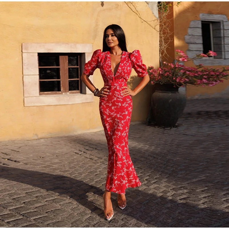 Sabine V-Neck Midi Dress