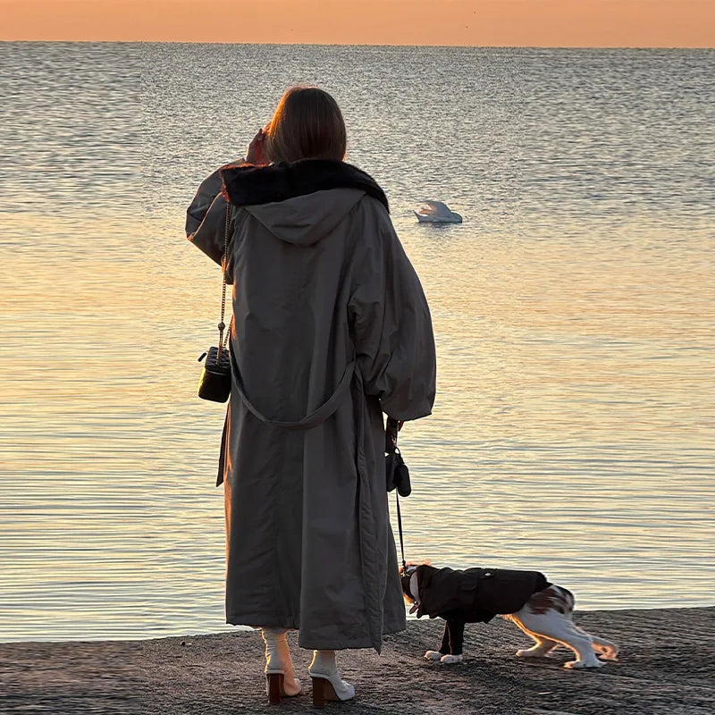 Couture-Length Oversized Outerwear with Dramatic Fur Trim