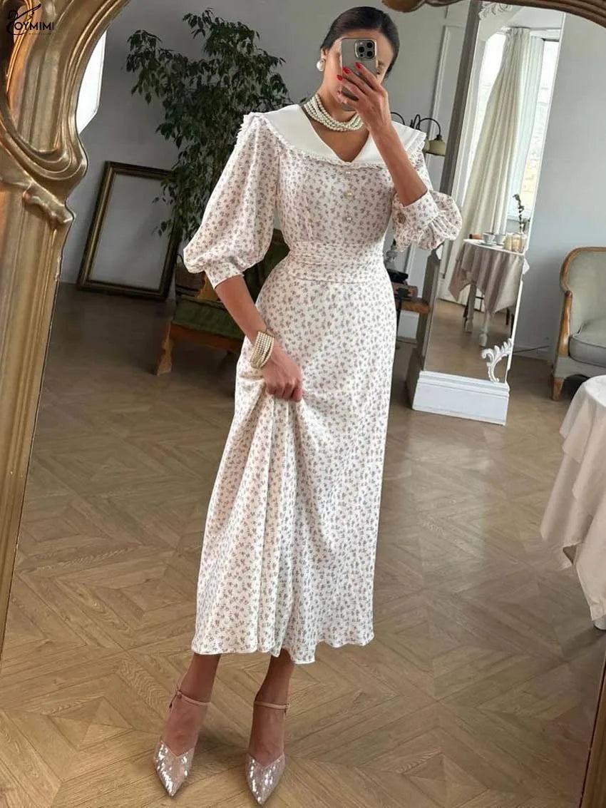 The Clarisse Dress –Feminine Lace-Up Print Dress