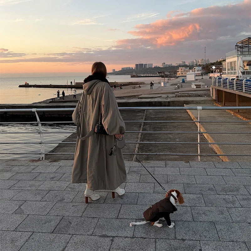 Couture-Length Oversized Outerwear with Dramatic Fur Trim