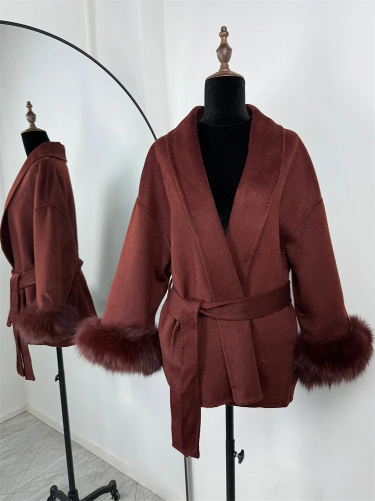The Anastelle Fox Trim Wool Overcoat