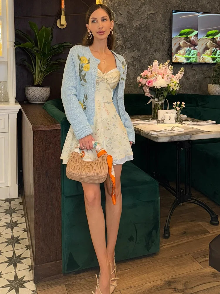 The Florabelle Cardigan – Soft Blue Embroidered Knit