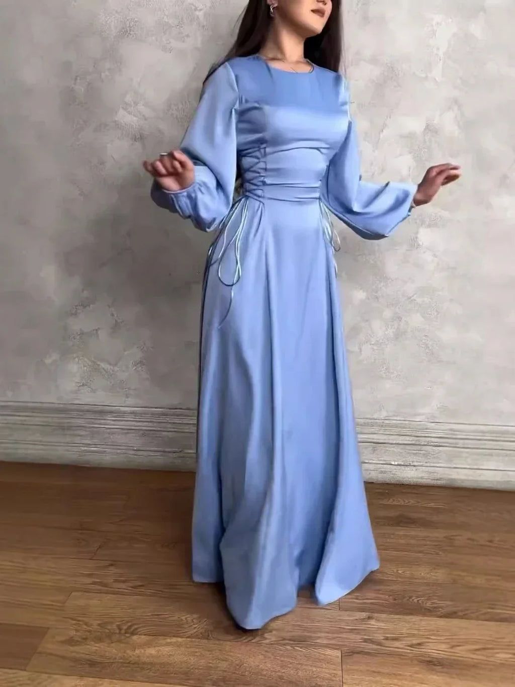 Liora Bleu Dress – Fairytale Maxi with Side Lace and Celestial Fit