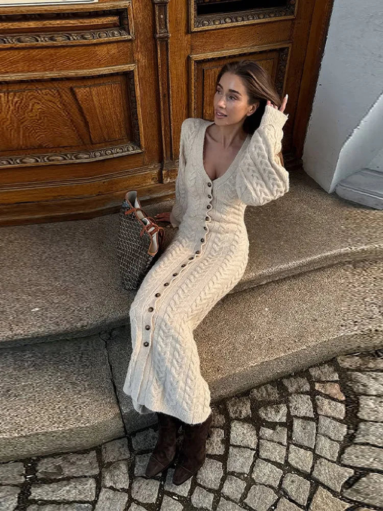 The Camille Dress - Tailored Knit Cardigan Midi