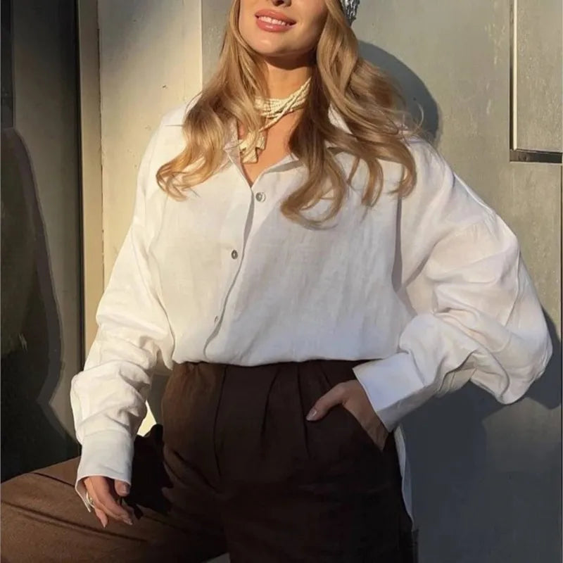 Roselyn Blouse- Linen Whispers and Buttoned Charm