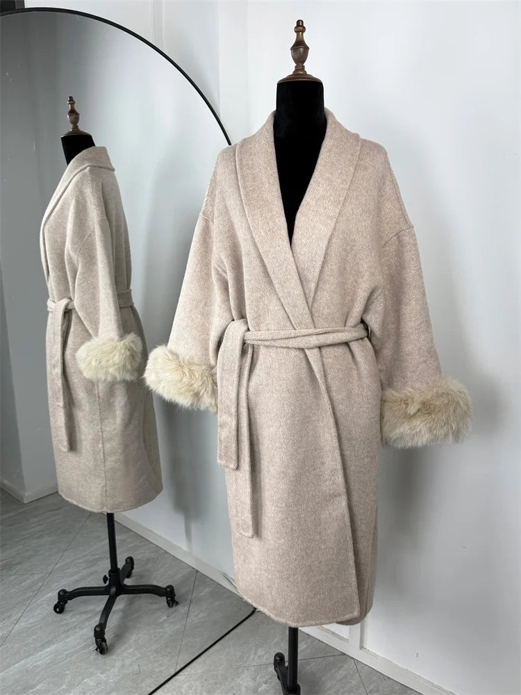 The Anastelle Fox Trim Wool Overcoat