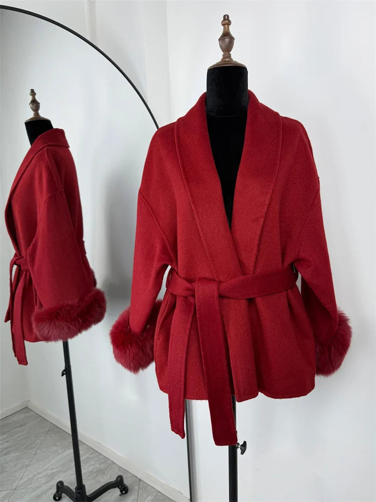 The Anastelle Fox Trim Wool Overcoat