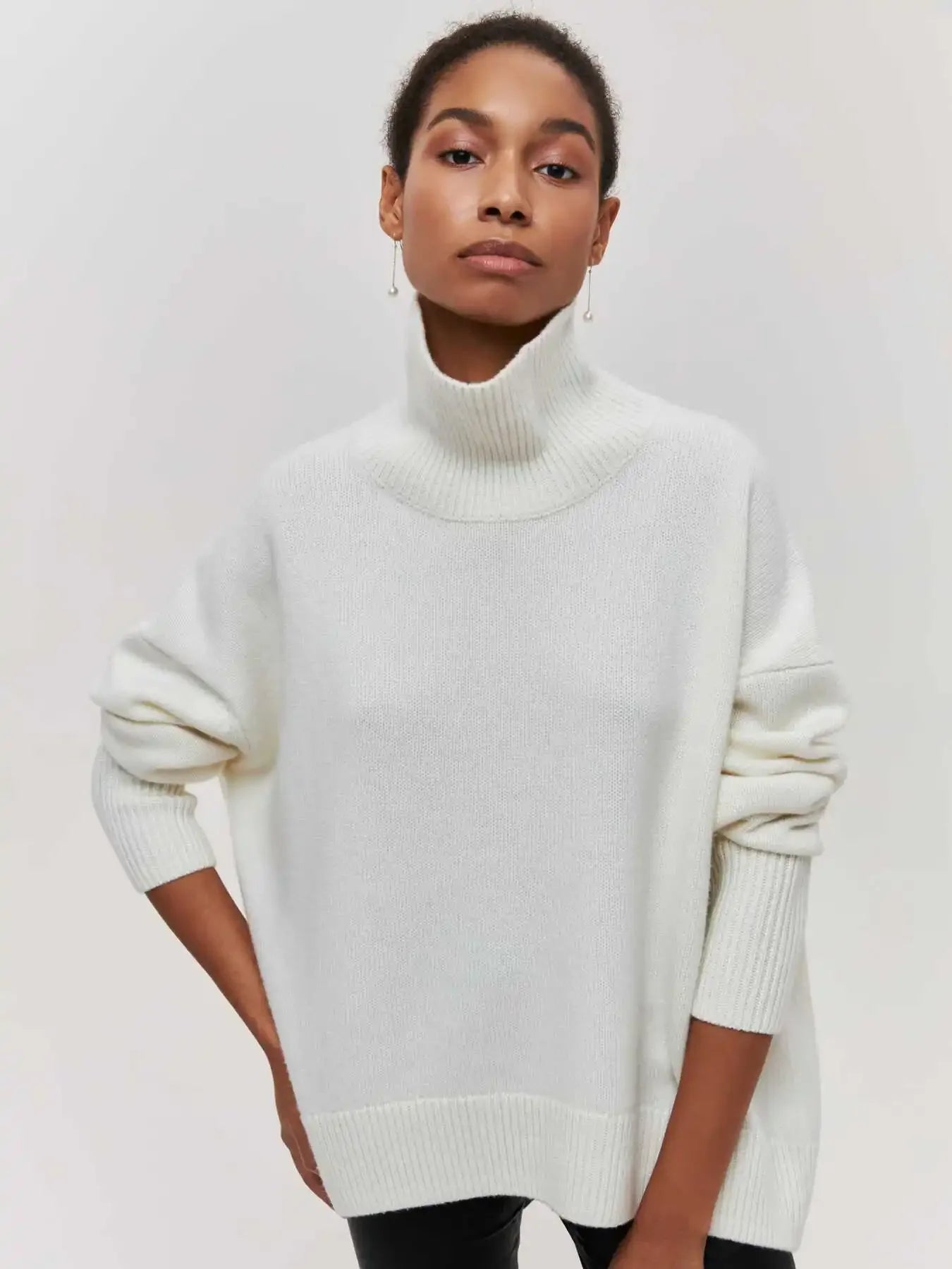 Light Luxury Mock Neck Solid Knitwear