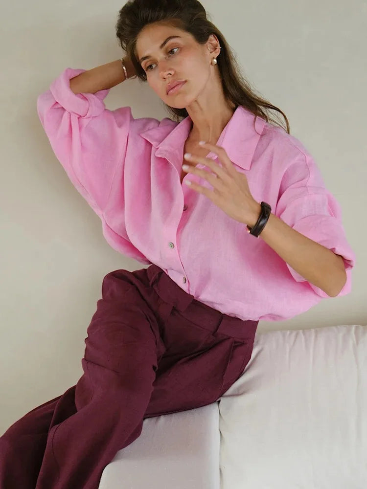 Roselyn Blouse- Linen Whispers and Buttoned Charm