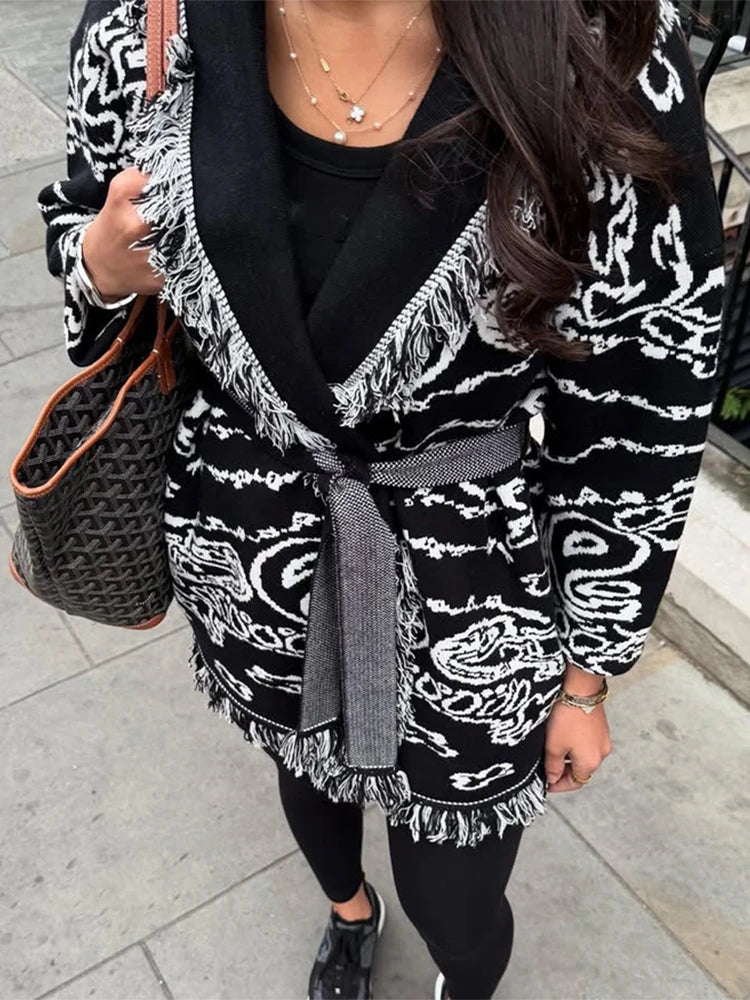 Pattern Knit with Lace-Up Front