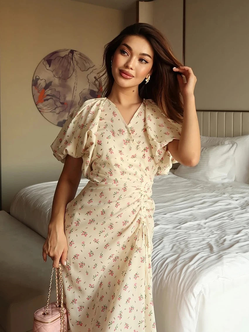 Buttercup Floral Puff-Sleeve Midi