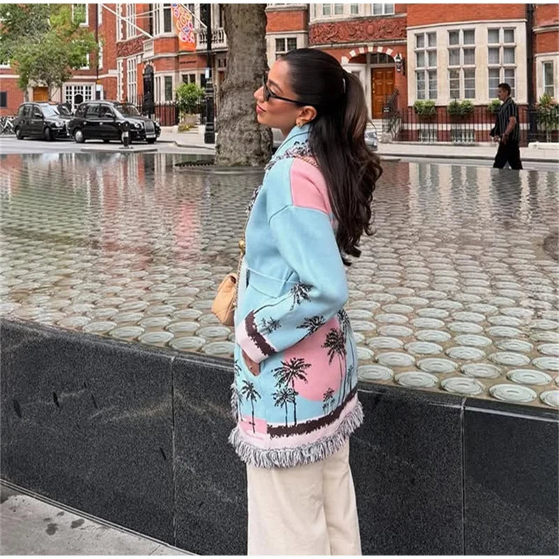 Pattern Knit with Lace-Up Front
