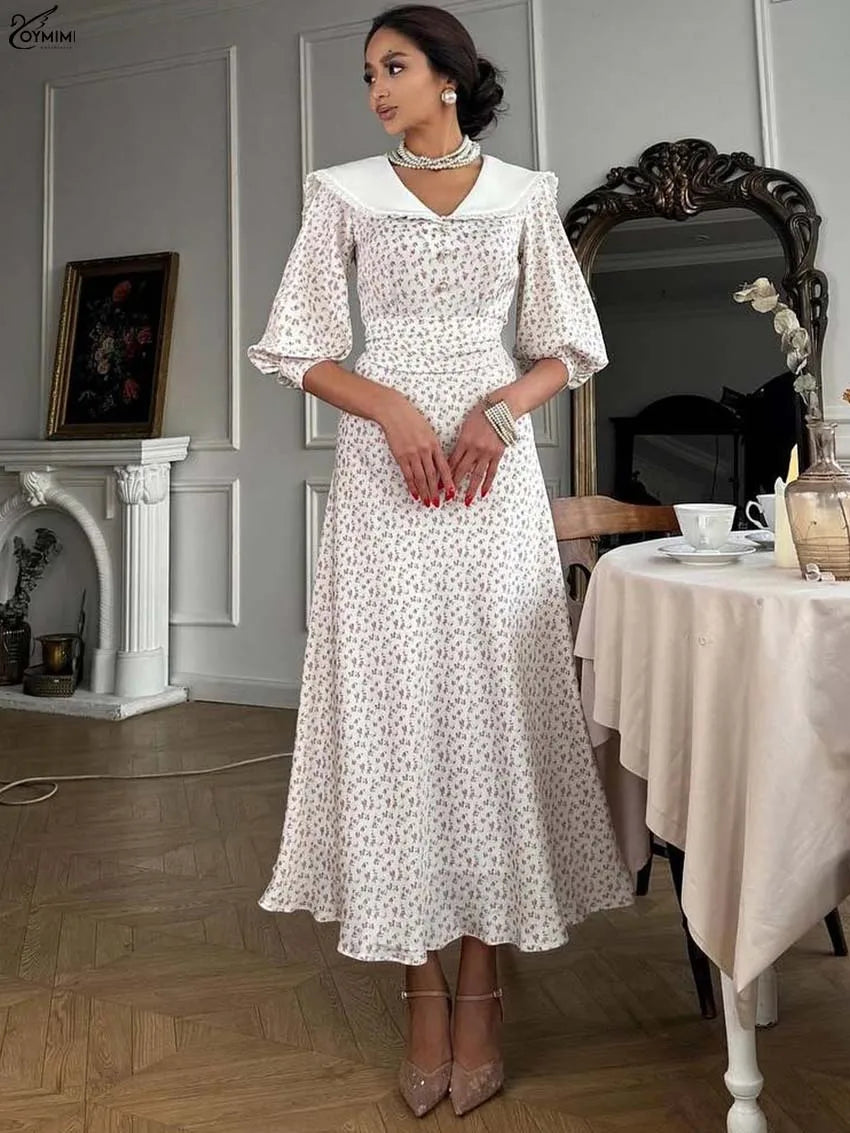 The Clarisse Dress –Feminine Lace-Up Print Dress