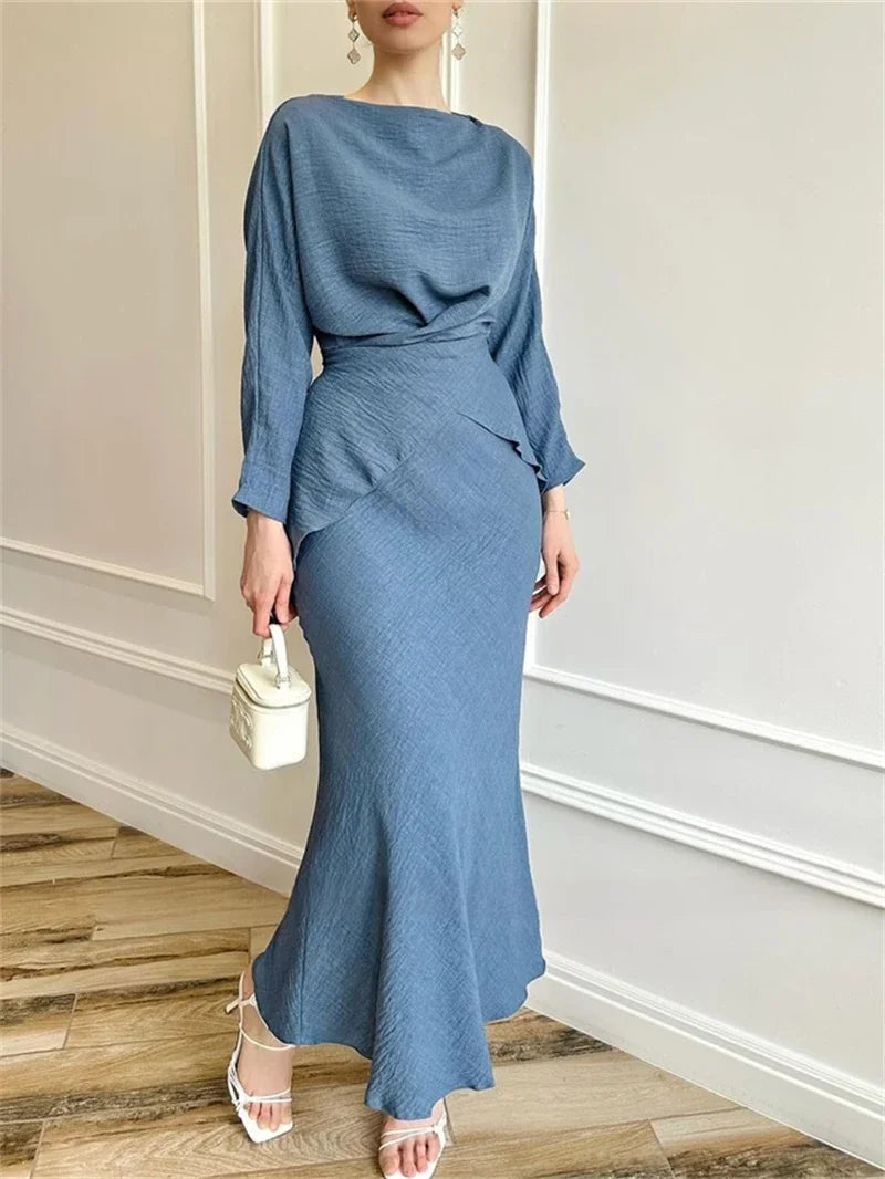 Camel-Toned Modest Set with Draped Silhouette and Flowing Ease