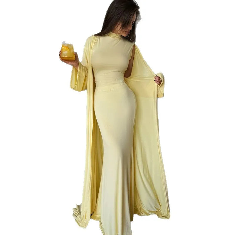 The Aureline Set –Cardiagan, Turtleneck and Skirt Trio in Autumn Blend