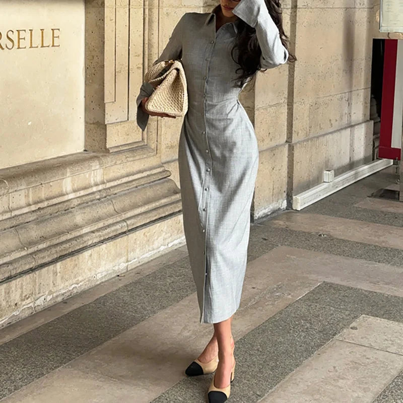 Button-Down Shirt Maxi with Lace-Up Back & Sculpted Waist