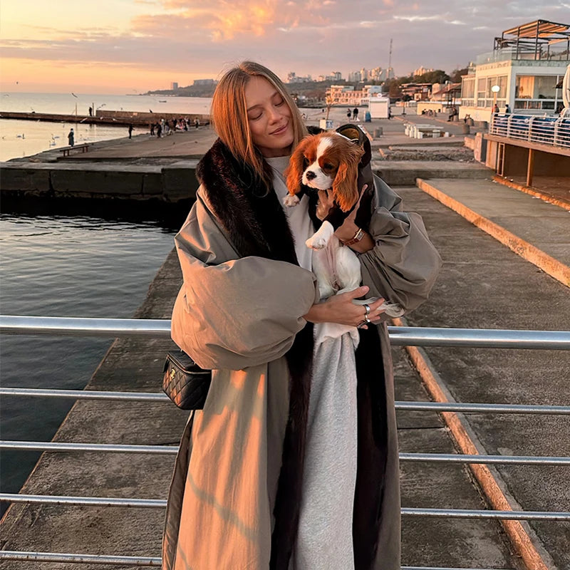 Couture-Length Oversized Outerwear with Dramatic Fur Trim