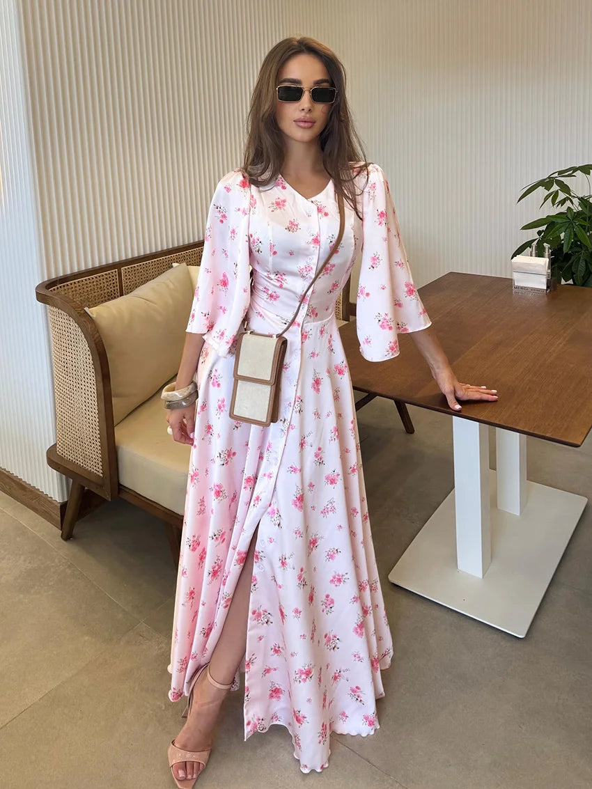 Rosebud Cinched Bodice Floral Maxi