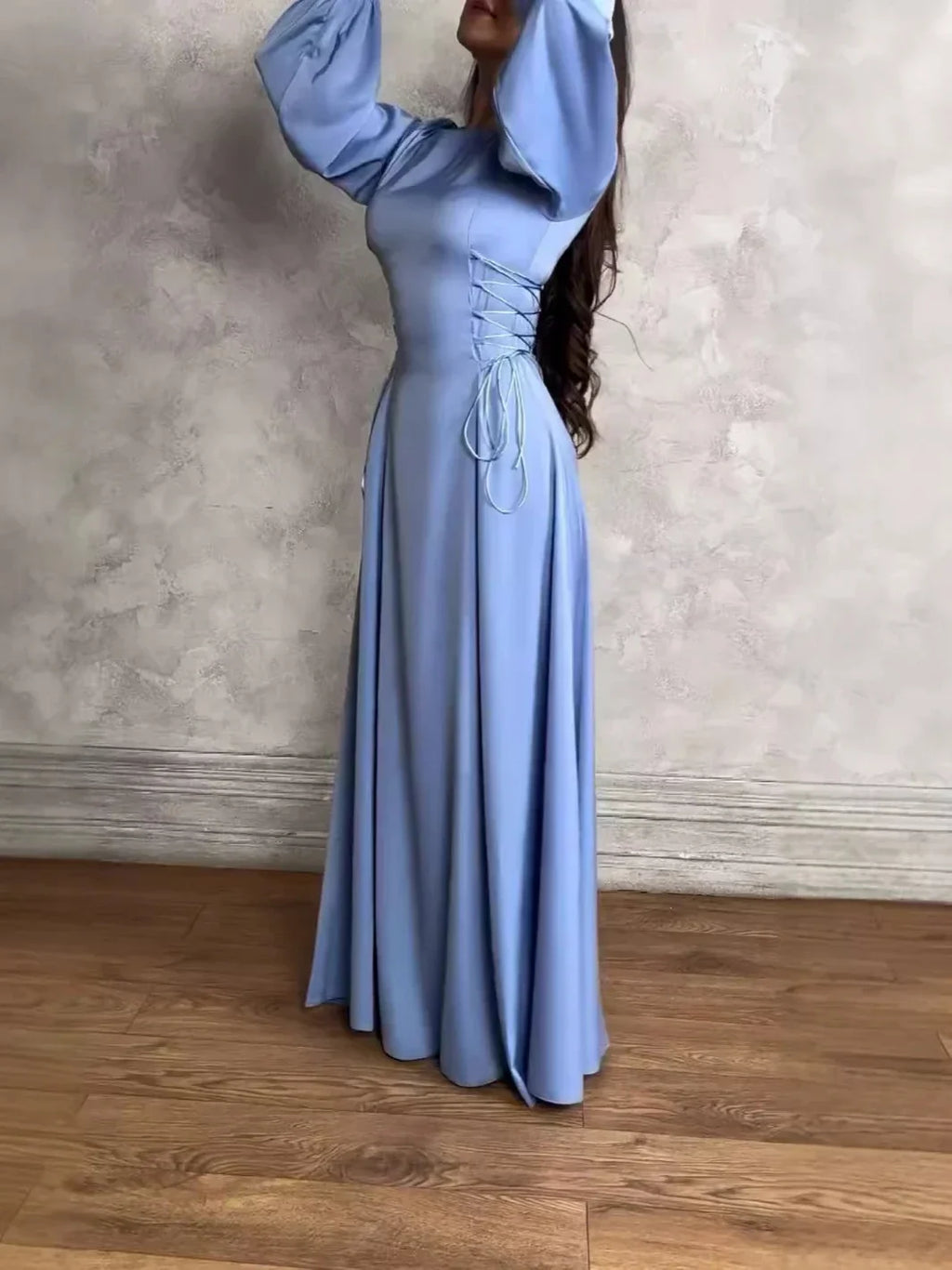 Liora Bleu Dress – Fairytale Maxi with Side Lace and Celestial Fit