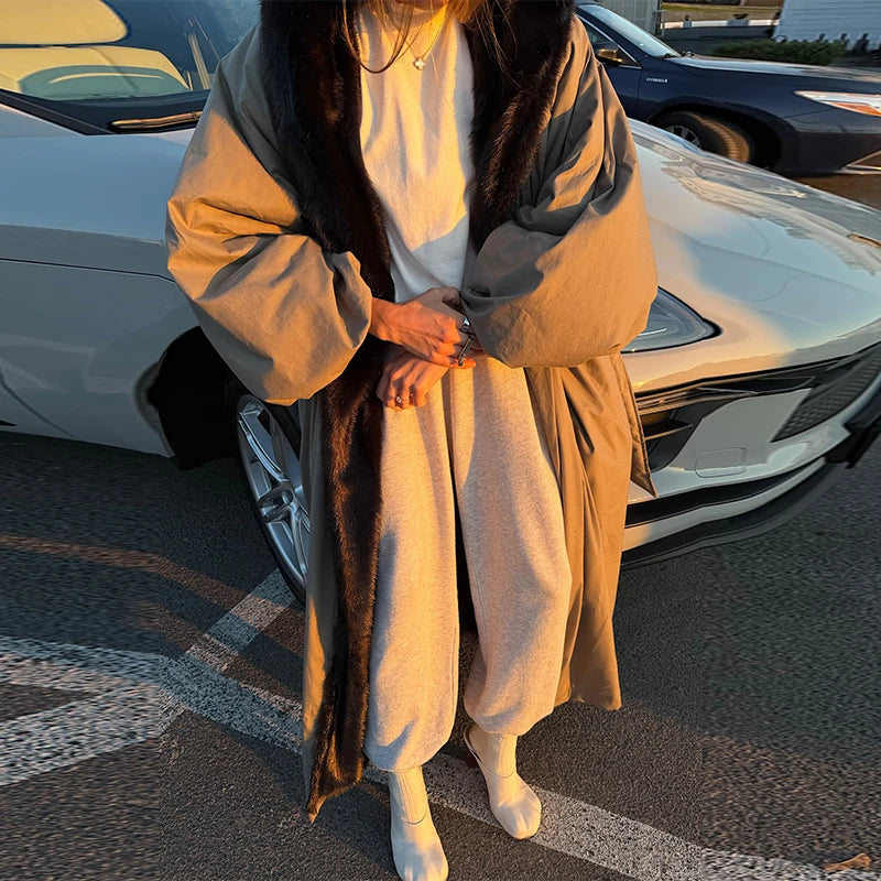 Couture-Length Oversized Outerwear with Dramatic Fur Trim