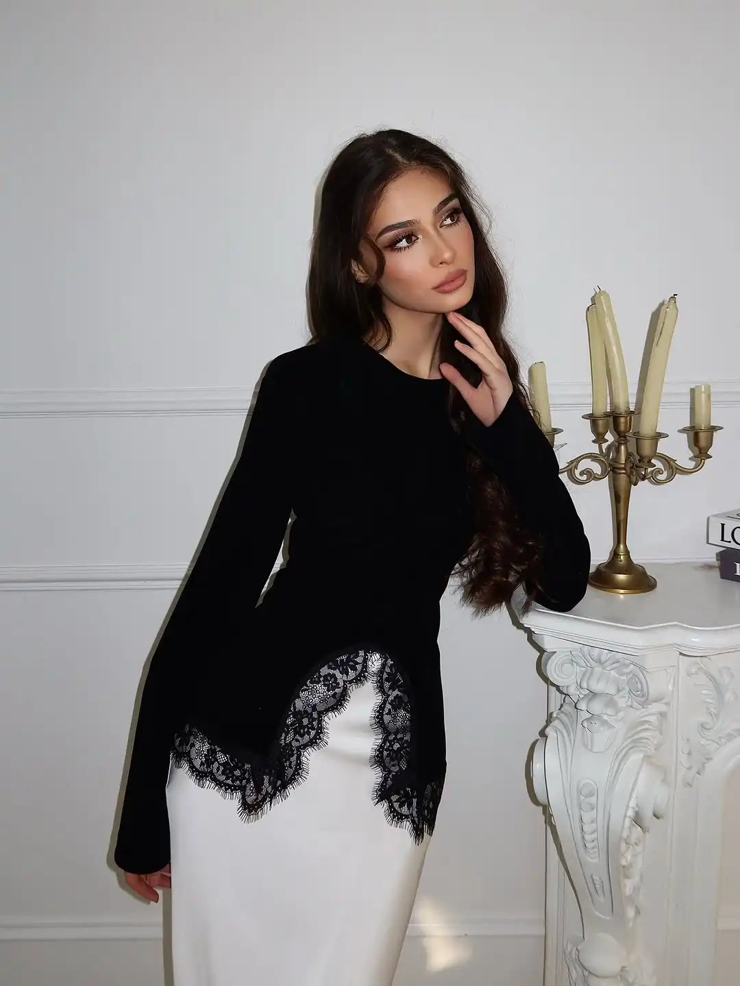 Midnight Lace -  Slim Lace Statement Top