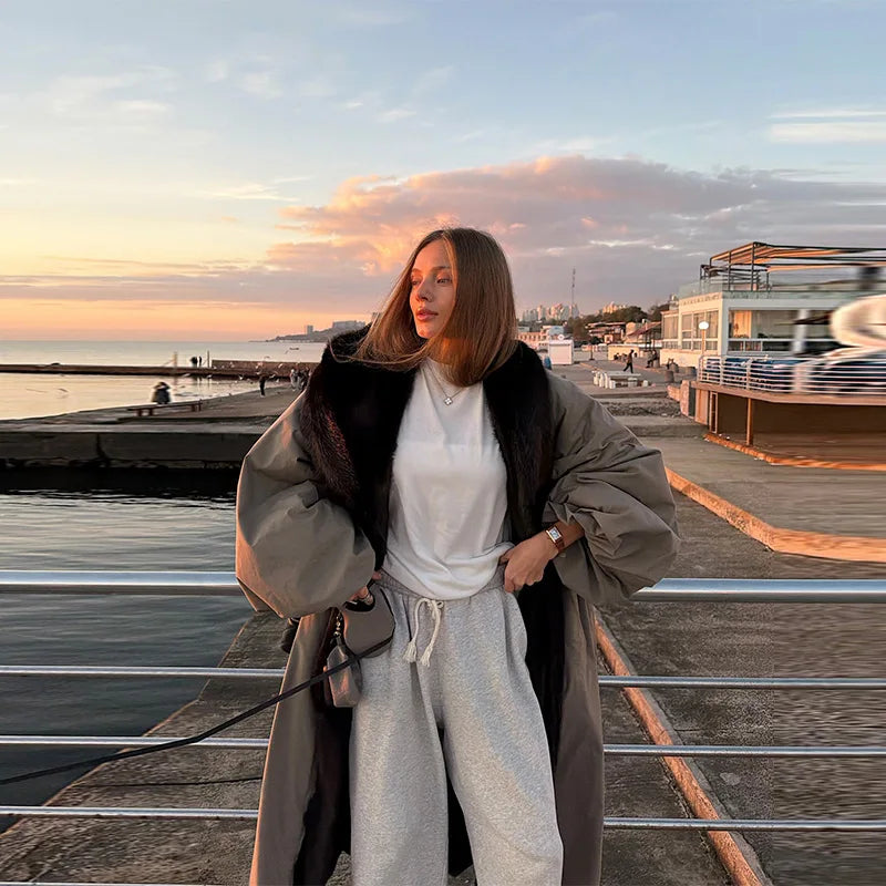 Couture-Length Oversized Outerwear with Dramatic Fur Trim