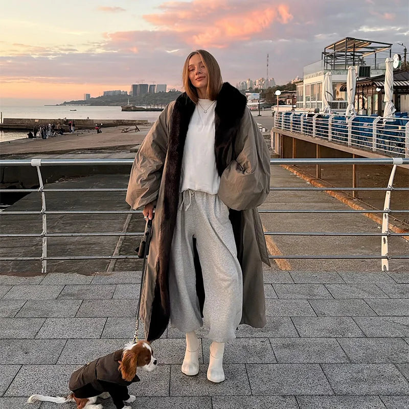 Couture-Length Oversized Outerwear with Dramatic Fur Trim