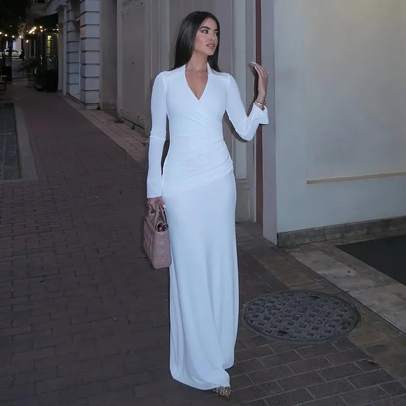 The Valora Dress — Polo Collar Ruched Maxi