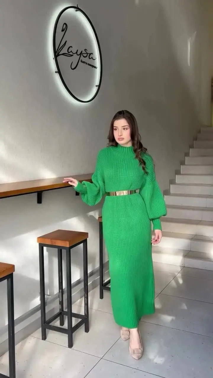 The Amelisse Jumper – Maxi Knit Dress with Belted Elegance