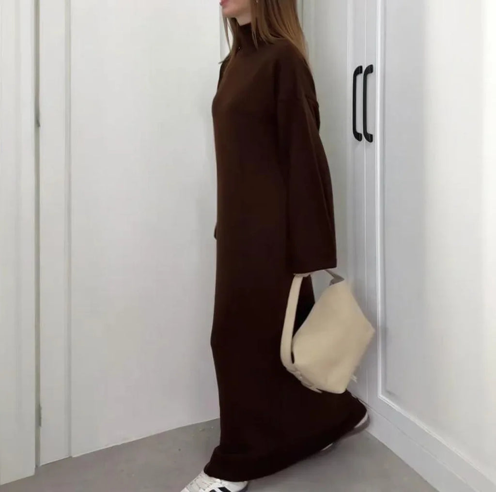 Long Knit Dress with Gentle Hug Silhouette