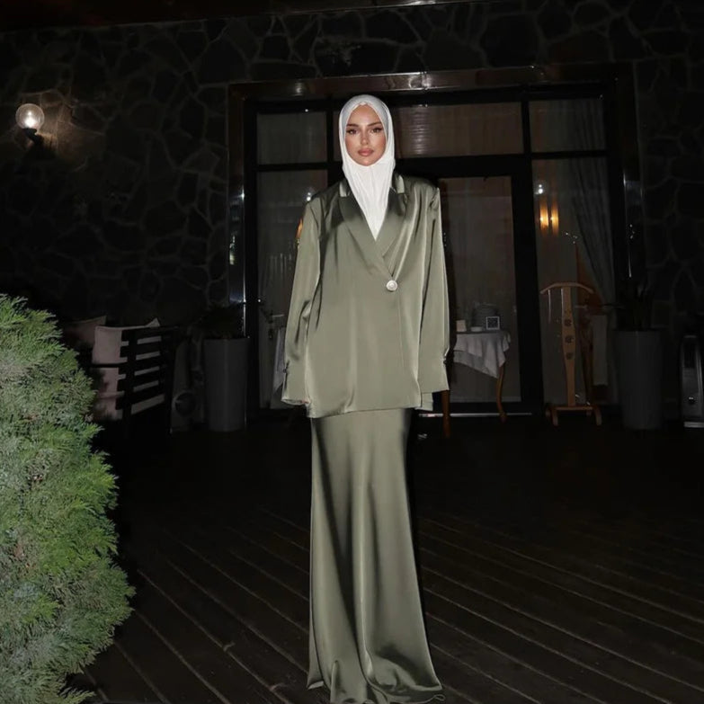 Amira Regal Satin Skirt Suit