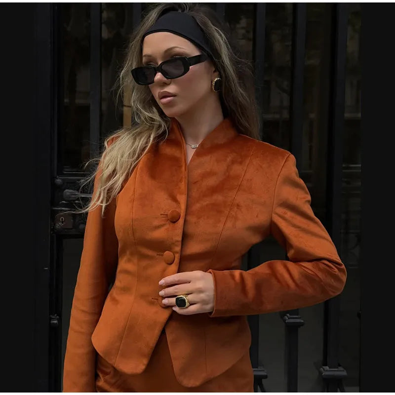 The Amorette Jacket – Tailored V-Neck Jacket with Defined Waist