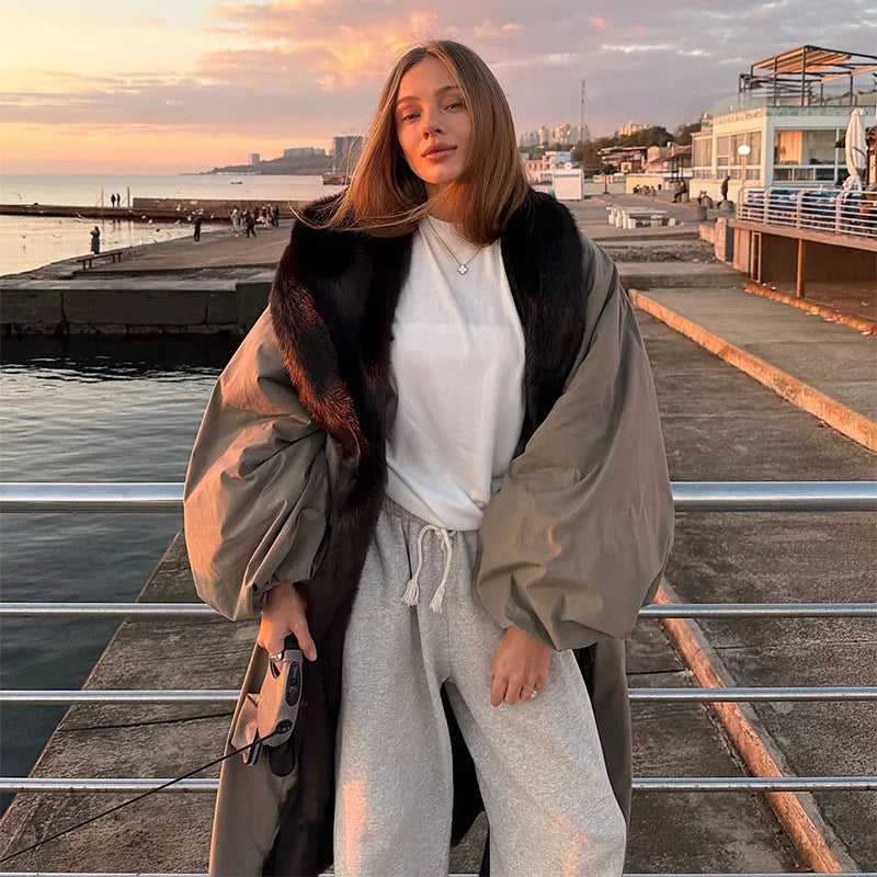 Couture-Length Oversized Outerwear with Dramatic Fur Trim