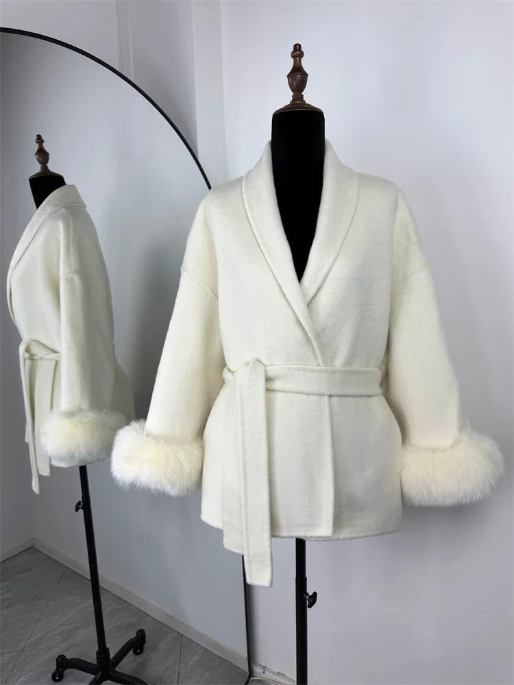 The Anastelle Fox Trim Wool Overcoat