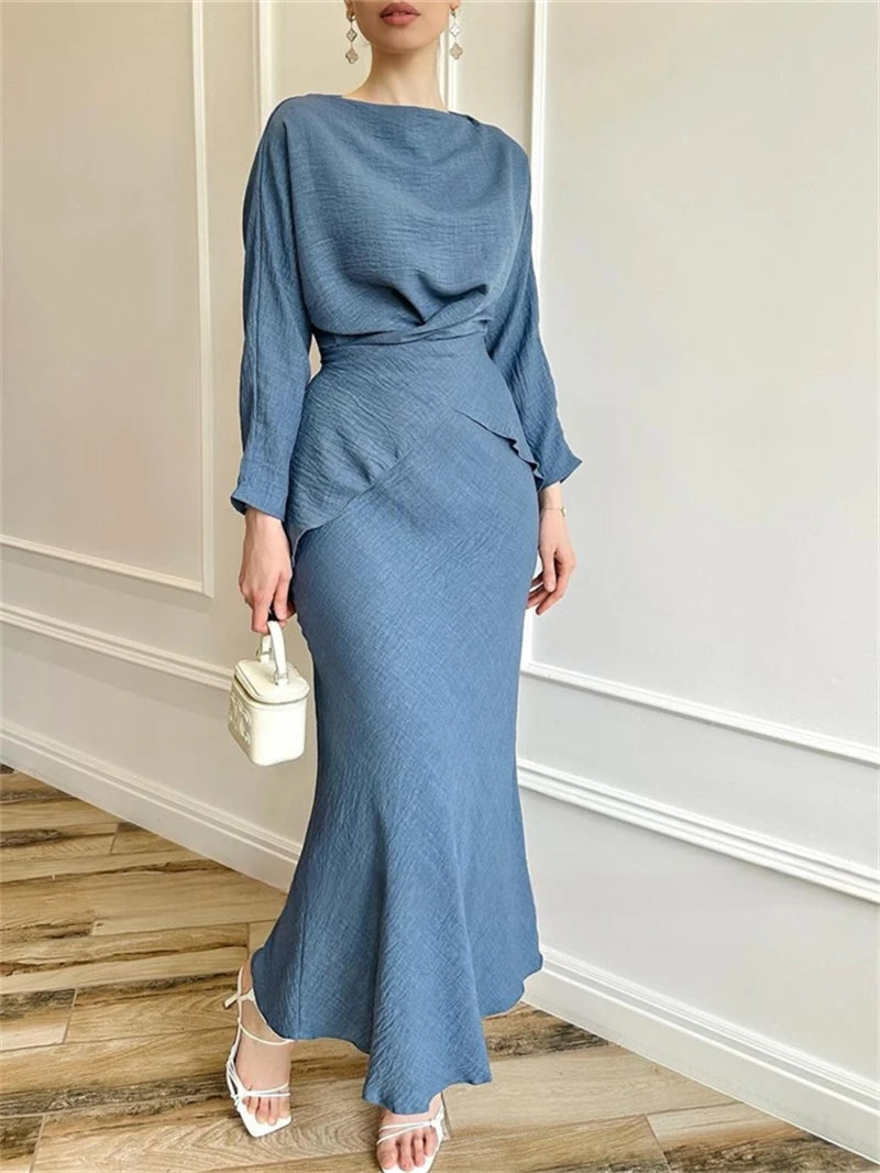 Camel-Toned Modest Set with Draped Silhouette and Flowing Ease