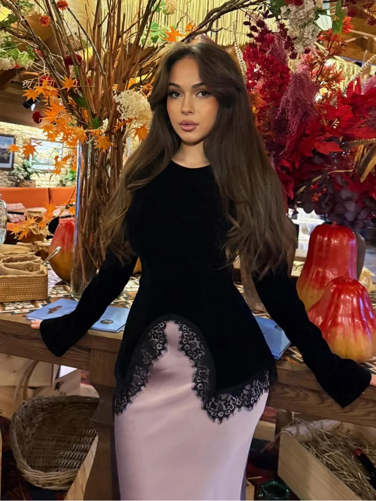 Midnight Lace -  Slim Lace Statement Top