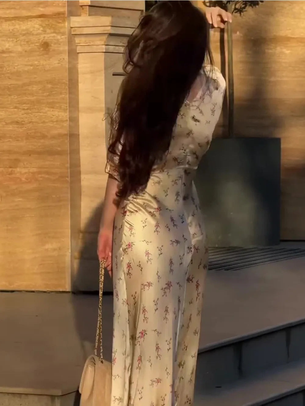 The Altheira Dress- Short-Sleeve Satin Robe in Sunset and Midnight Tones