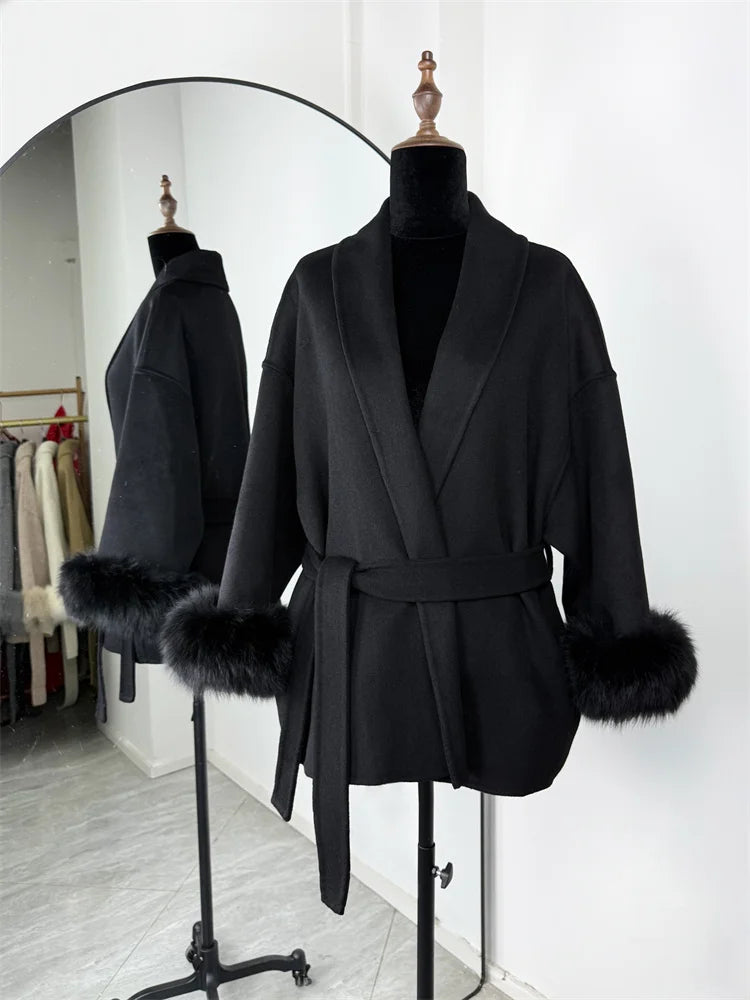 The Anastelle Fox Trim Wool Overcoat