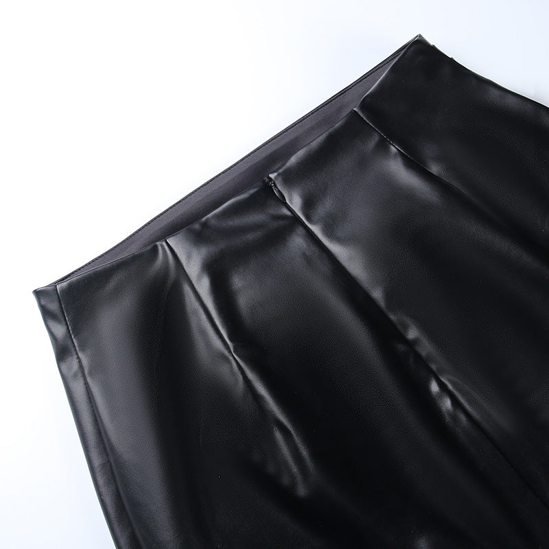 Sculpted High-Waist PU Leather Midi