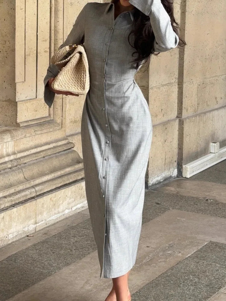 Button-Down Shirt Maxi with Lace-Up Back & Sculpted Waist